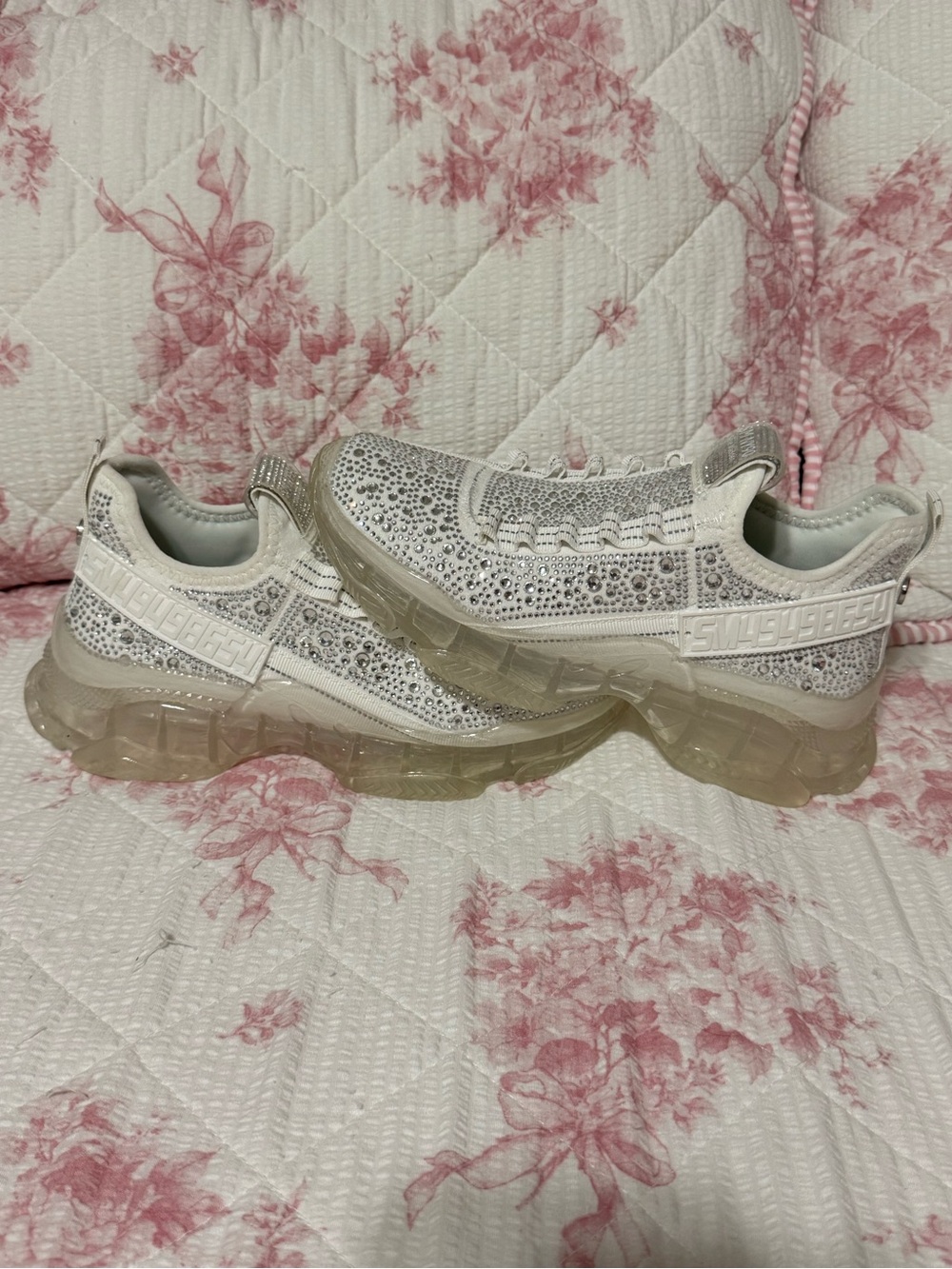 Steve Madden White Crystal-Embellished Chunky Slip-On Sneakers